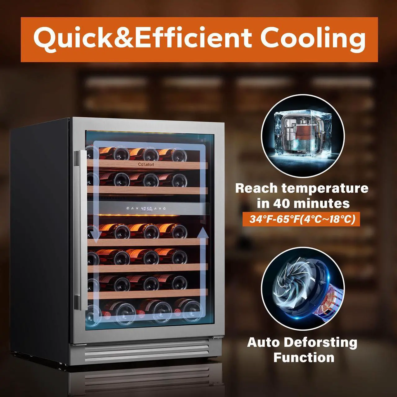 Alt view image 7 of 7 - Ca'Lefort Quiet Wine Refrigerator - 40-65°F Dual-Zone Control & Freestanding Design 5.65 Cu.Ft Capacity with Amber/White/Blue LED Lighting | Perfect for Entertainment/Kitchen Use