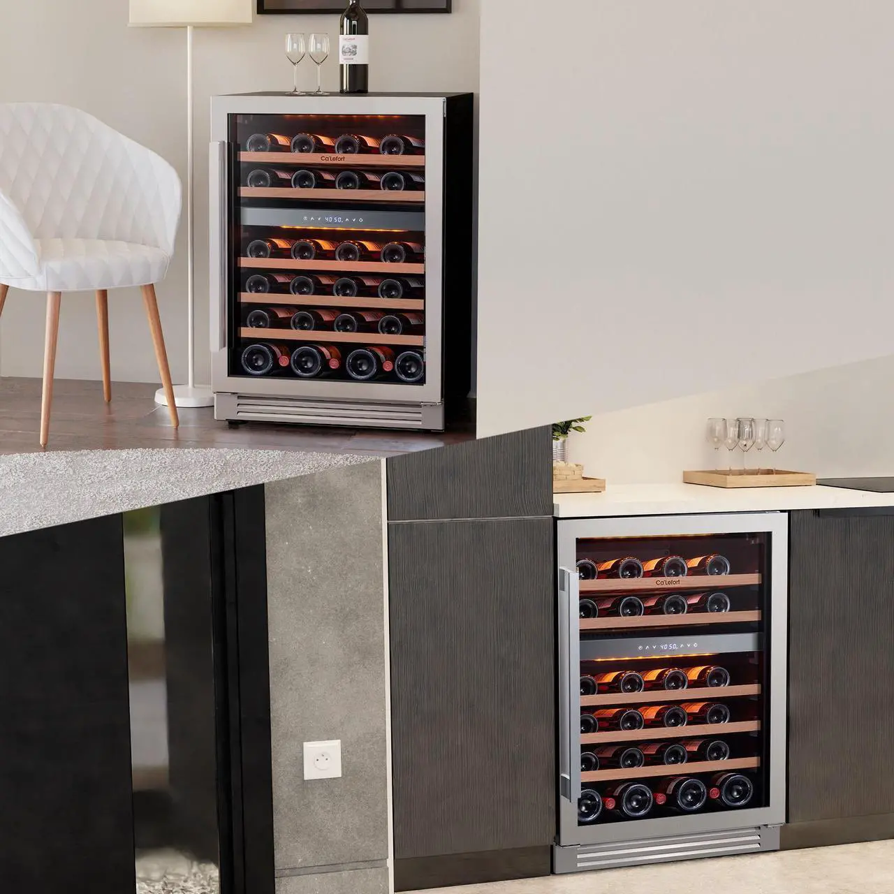 Alt view image 2 of 7 - Ca'Lefort Quiet Wine Refrigerator - 40-65°F Dual-Zone Control & Freestanding Design 5.65 Cu.Ft Capacity with Amber/White/Blue LED Lighting | Perfect for Entertainment/Kitchen Use