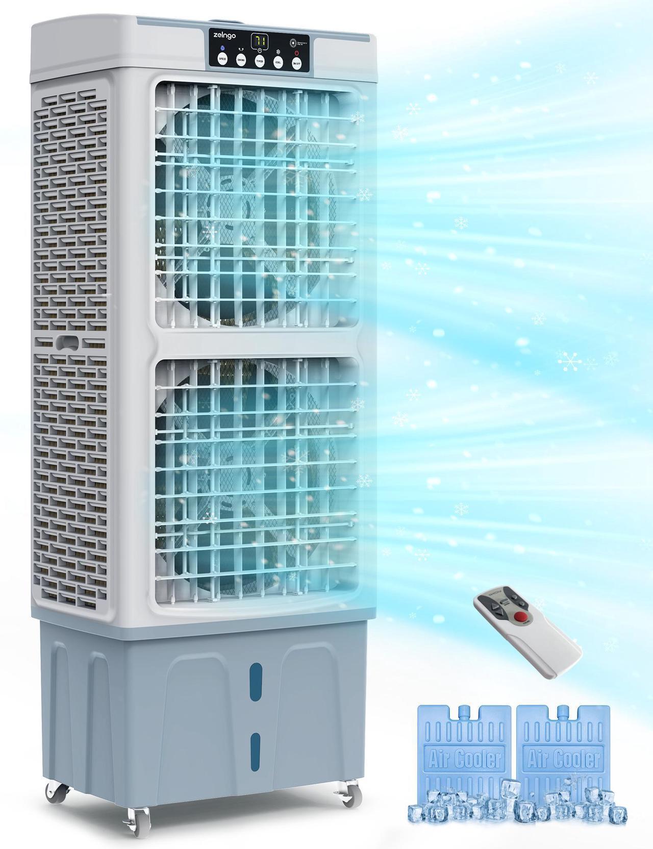 Main image of Zelngo ZG-21A Evaporative Air Cooler & Portable Cooling Fan - 35L Tank, Dual Ice-Crystal Cooling, Remote Control, Ultra-Quiet 65dB, 24H Timer - Energy-Efficient AC Substitute for Home, Office, Garage