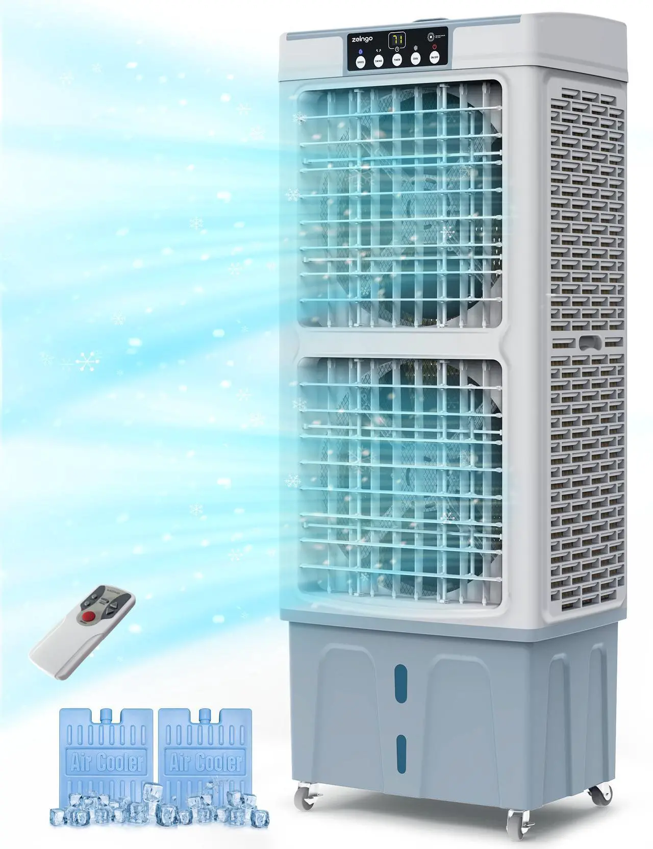 Main image of Zelngo ZG-21A Hybrid Evaporative Cooler & Air Cooling System - 35L Large Tank, 3 Speeds, Ice Boxes, Remote Control, 100° Oscillation - Quiet Air Conditioner Alternative for Bedroom, Commercial