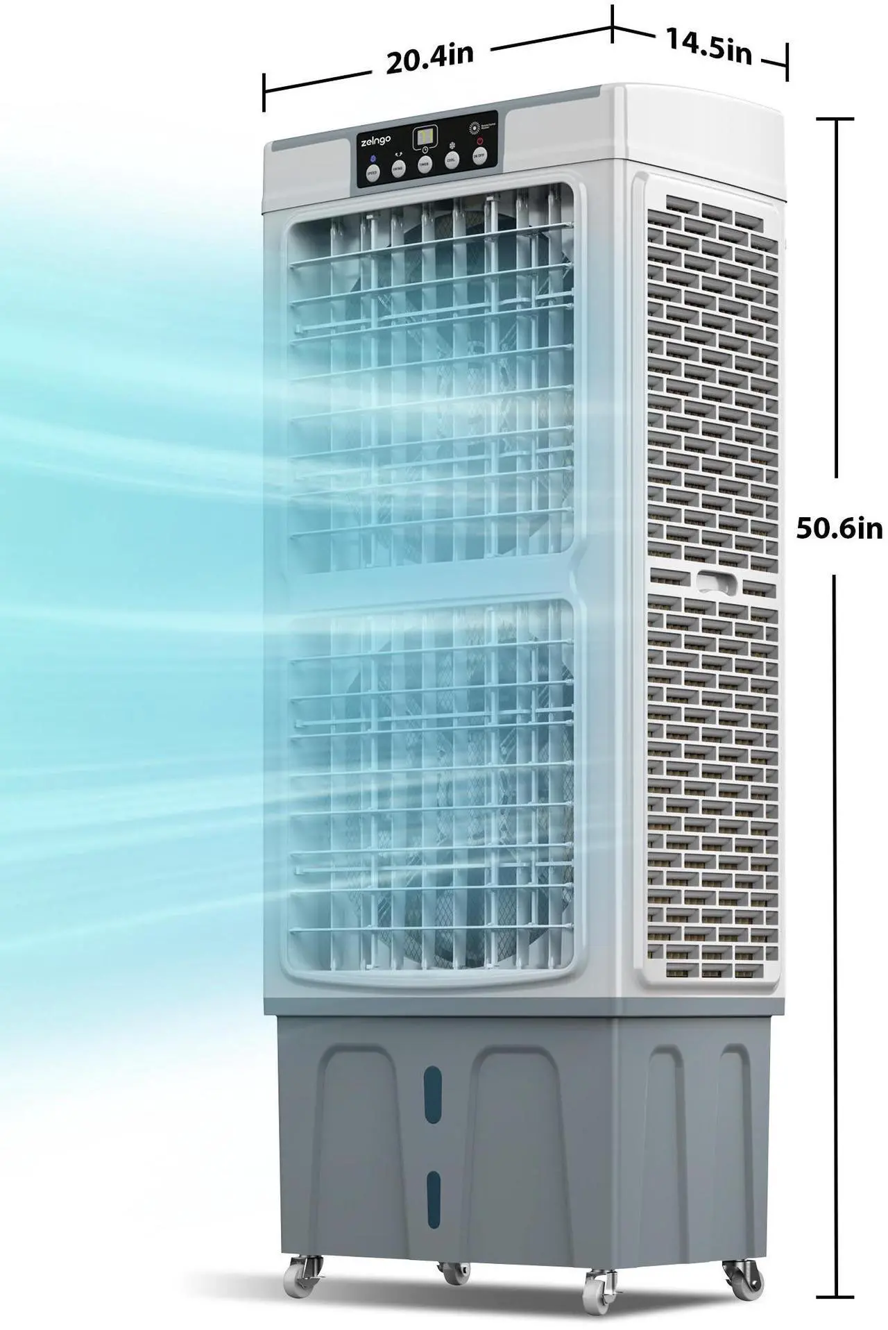 Alt view image 2 of 7 - Zelngo ZG-21A Hybrid Evaporative Cooler & Air Cooling System - 35L Large Tank, 3 Speeds, Ice Boxes, Remote Control, 100° Oscillation - Quiet Air Conditioner Alternative for Bedroom, Commercial