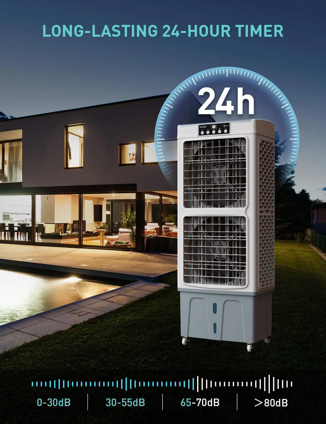 Alt view image 6 of 7 - Zelngo ZG-21A Hybrid Evaporative Cooler & Air Cooling System - 35L Large Tank, 3 Speeds, Ice Boxes, Remote Control, 100° Oscillation - Quiet Air Conditioner Alternative for Bedroom, Commercial