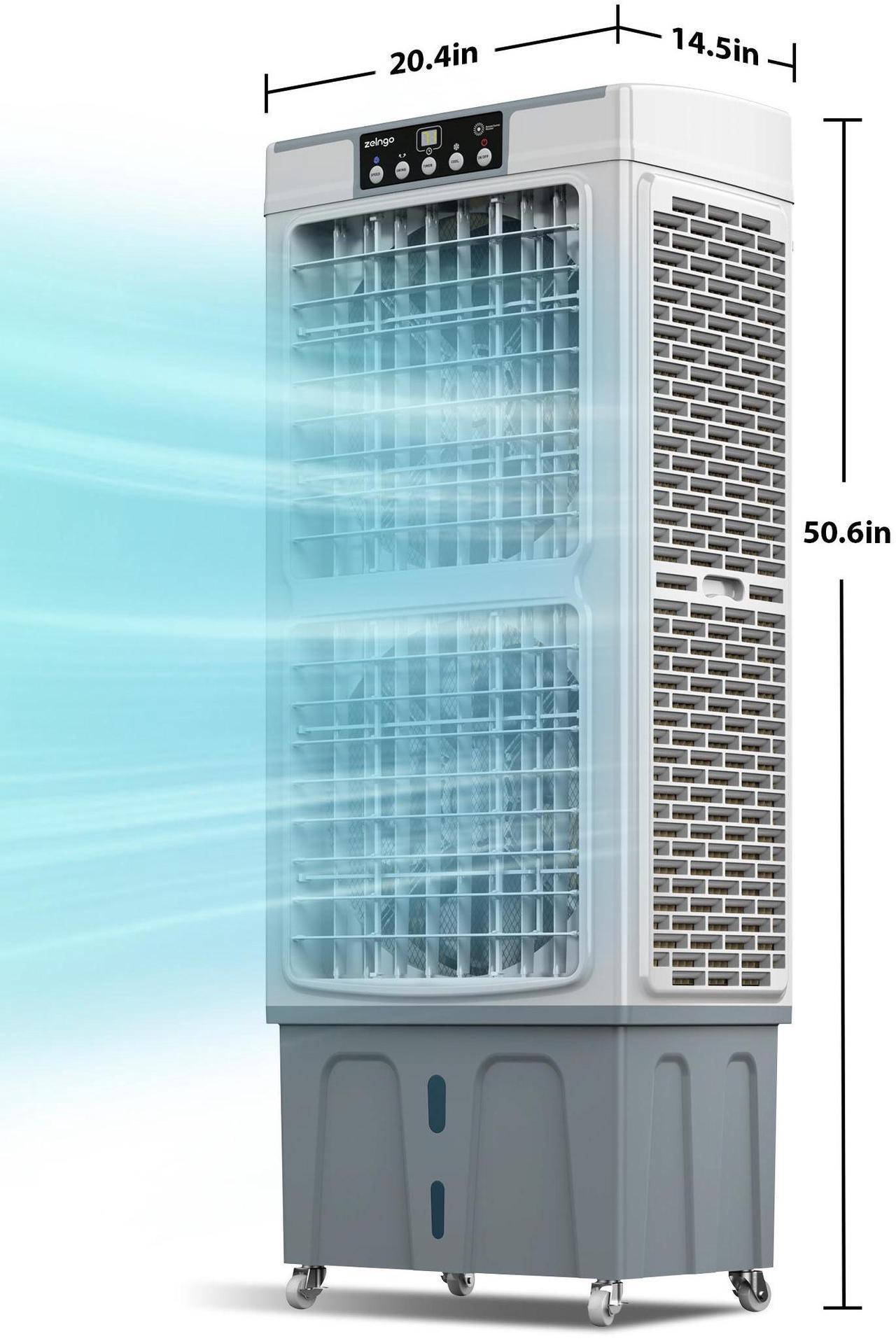 Alt view image 2 of 7 - Zelngo ZG-21A Evaporative Air Cooler & Portable Cooling Fan - 35L Tank, Dual Ice-Crystal Cooling, Remote Control, Ultra-Quiet 65dB, 24H Timer - Energy-Efficient AC Substitute for Home, Office, Garage