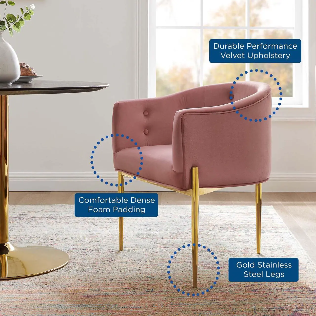 Alt view image 8 of 13 - Savour Tufted Performance Velvet Accent Chair Dusty Rose