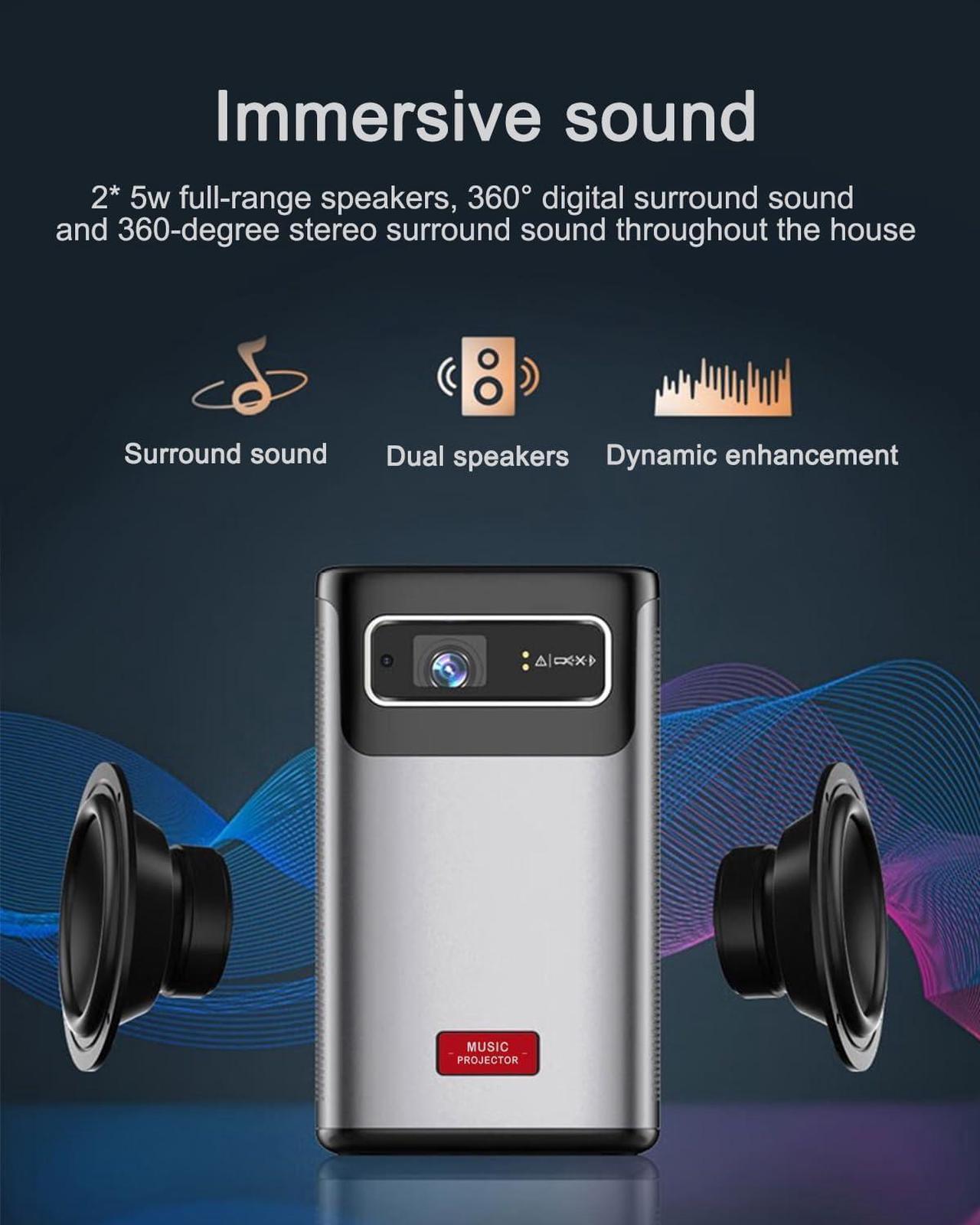 Alt view image 3 of 7 - GTBOX Mini DLP Projector 200 ANSI HD Video/Android 9.0 2GB + 32GB/Touchpad/TOF Autofocus/Wired and Wireless Same Screen/3D DLP /8000mAh Battery/Built-in 10W Speaker/Built-in App Store/storage box
