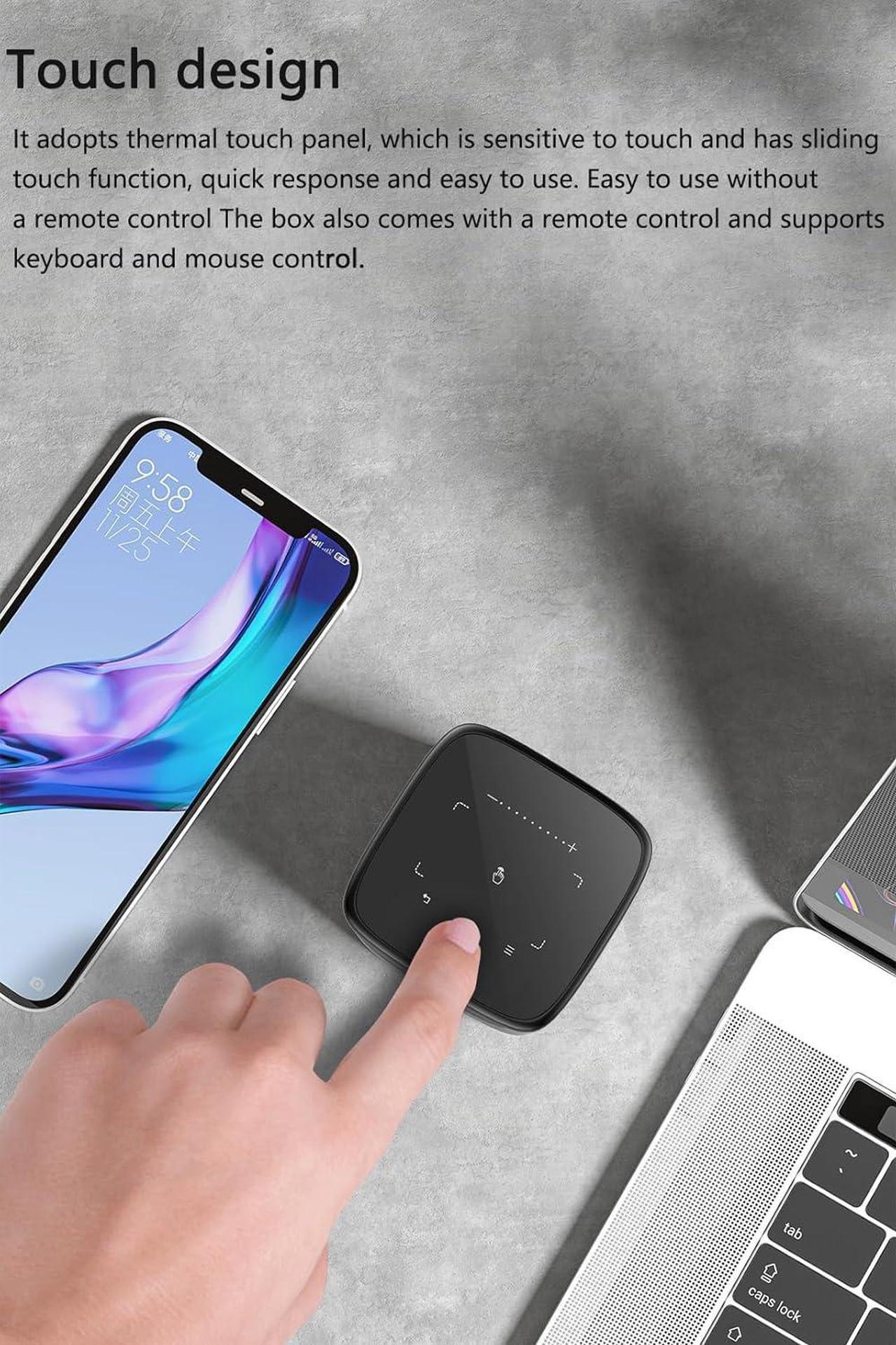 Alt view image 6 of 7 - GTBOX Mini DLP Projector 200 ANSI HD Video/Android 9.0 2GB + 32GB/Touchpad/TOF Autofocus/Wired and Wireless Same Screen/3D DLP /8000mAh Battery/Built-in 10W Speaker/Built-in App Store/storage box