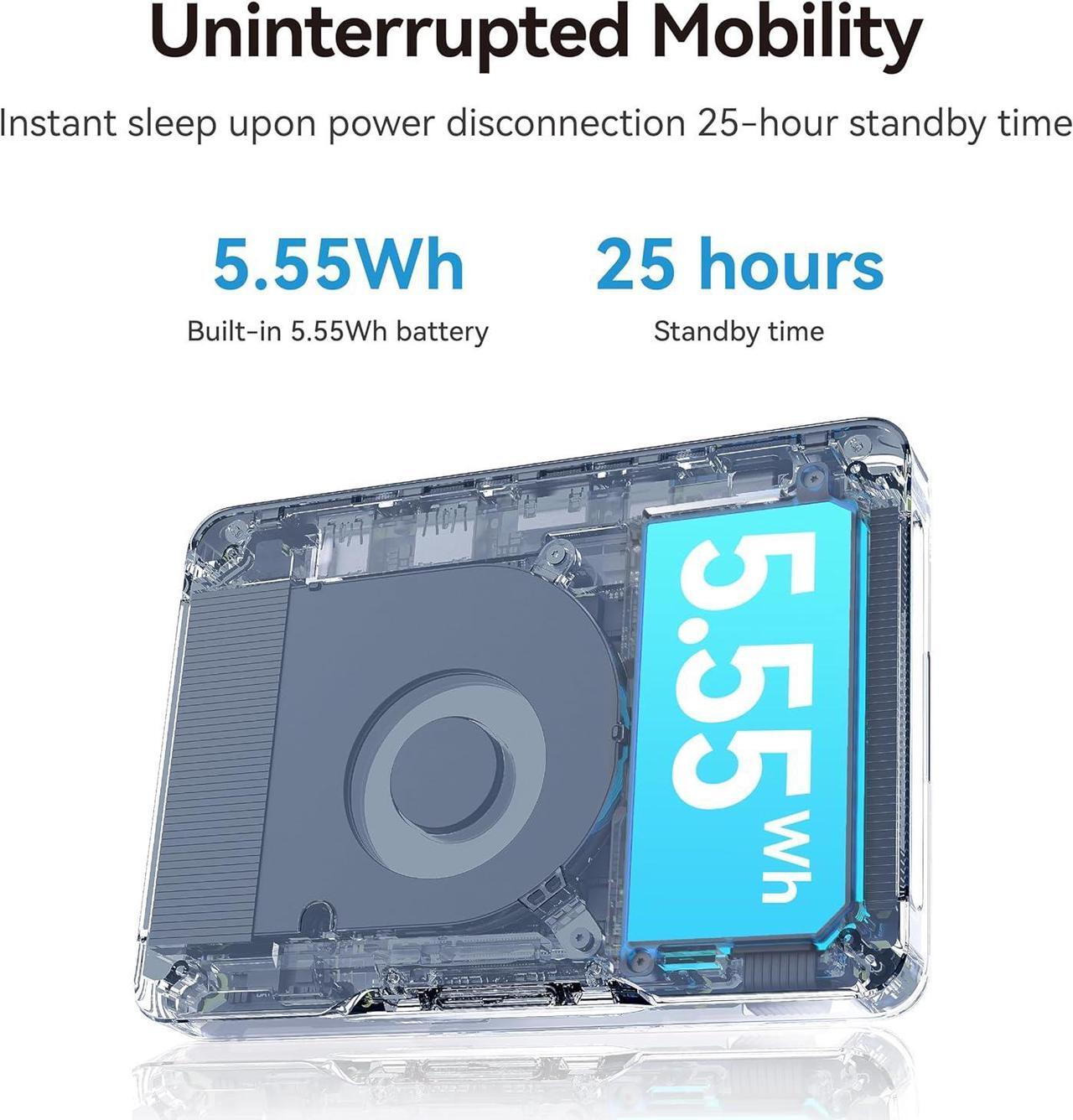Alt view image 5 of 7 - Khadas Mind 2 AI Mini PC Intel Ultra 7 155H with 5.55Wh Standby Battery, ThunderBolt4, USB4, 64GB LPDDR5 RAM, 2TB PCIe 4.0 SSD, WiFi 6E, BT5.3, Portable Computer for Business Home, Silver