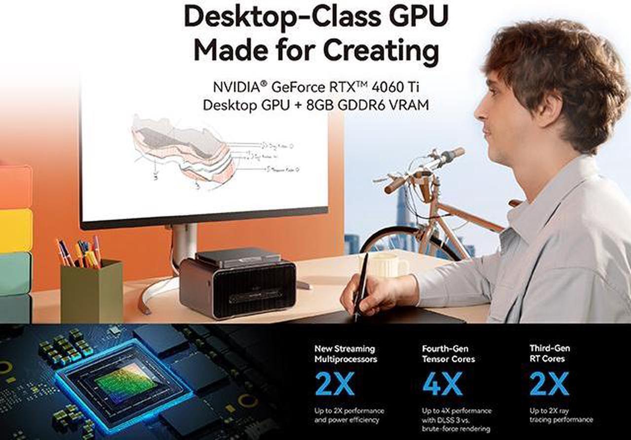 Alt view image 2 of 7 - Khadas Mind Graphics eGPU NVIDIA GeForce RTX 4060 Ti External Graphics Card, Desktop Docking Station, Mind link, Fingerprint reader, Thunderbolt 4, Speaker system, Ultra-HD Display 8K(60Hz) VRAM: 8GB