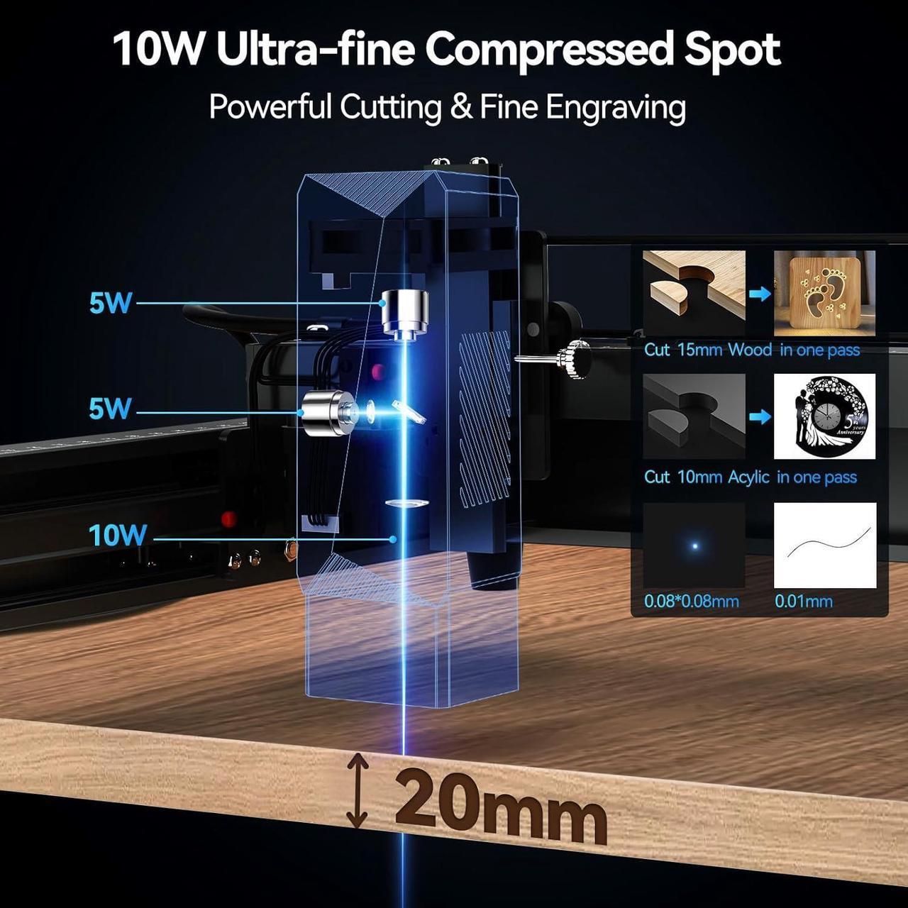 Alt view image 2 of 6 - UTKA Laser Engraver, JL7 10W High Speed Laser Engraving Machine with 0.01mm High Accuracy,400 * 400mm Engraving Size Laser Cutter for Wood and Metal Leather Acrylic Glass