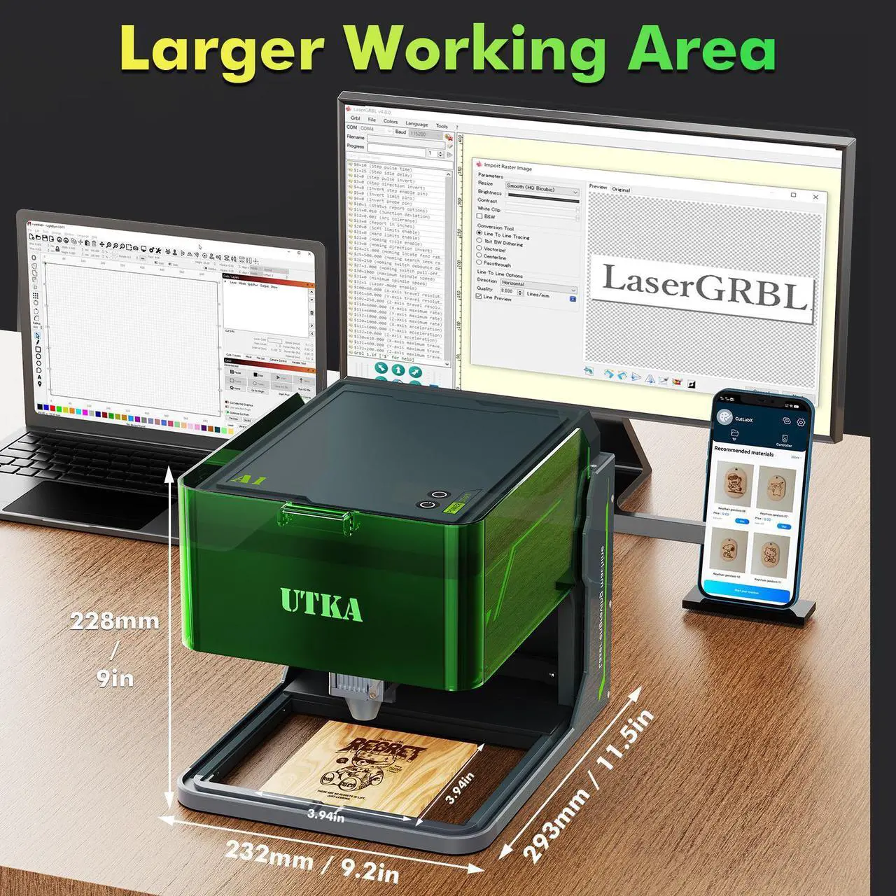 Alt view image 6 of 7 - UTKA A1 10W Mini Laser Engraver with Cemera,3.93*3.93inch Portable Laser Engraver and Cutter Machine for Wood,Paper,Plastic,Leather,Cloth,Food,Painted Metal, Laser Class 1