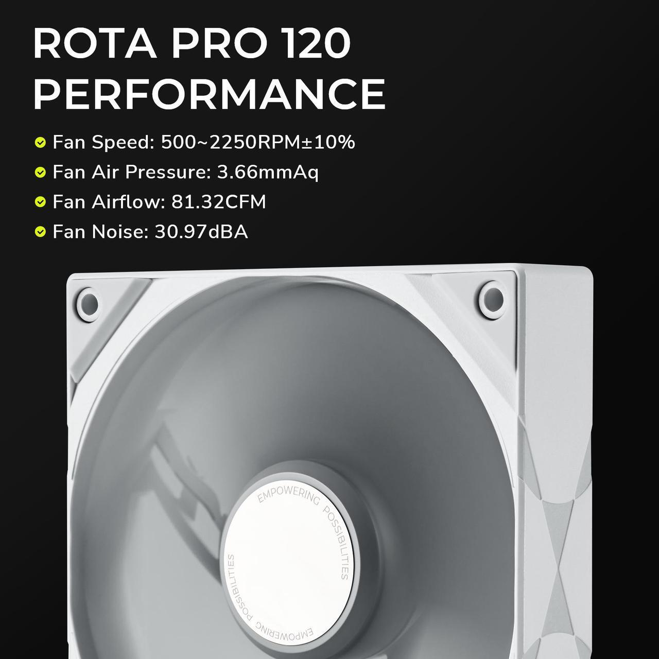 Alt view image 4 of 7 - TRYX ROTA PRO 120 White 120mm Case Fan 4-Pin PWM LCP Material FDB Case Fan 2250RPM with 81.32CFM Airflow High-Performance Quiet PC Case Fan