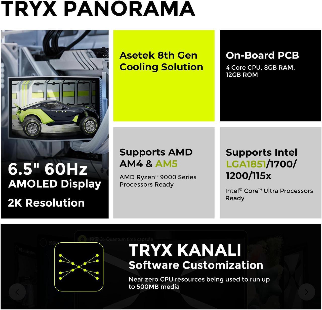 Alt view image 3 of 7 - TRYX Panorama 240 White 240mm AIO 6.5'' AMOLED Curved Screen 3D Anamorphic Effect Display Customizable AIO Cooler 240mm 8th Gen Asetek Pump 280w TDP ROTA PRO 120mm Fan LGA 1851/1700/1200/115X AM5/AM4