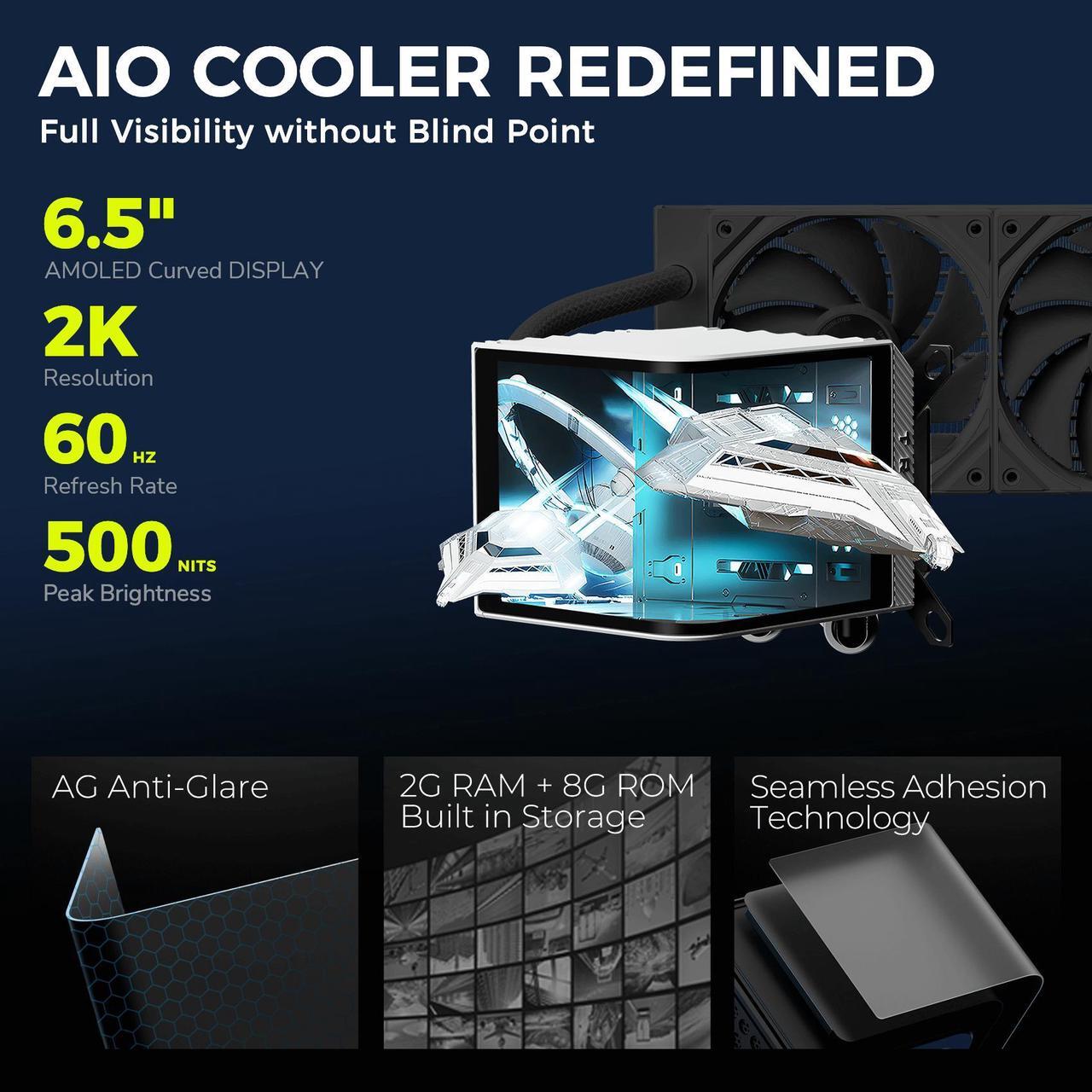 Alt view image 4 of 7 - TRYX Panorama 240 White 240mm AIO 6.5'' AMOLED Curved Screen 3D Anamorphic Effect Display Customizable AIO Cooler 240mm 8th Gen Asetek Pump 280w TDP ROTA PRO 120mm Fan LGA 1851/1700/1200/115X AM5/AM4