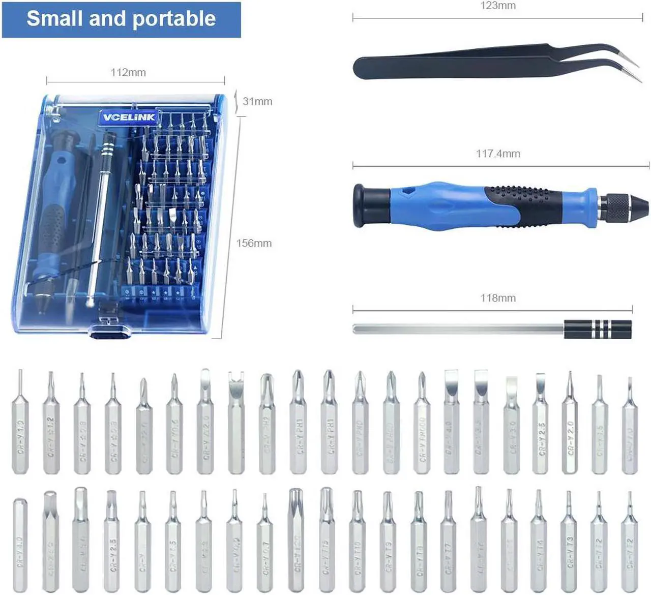Alt view image 2 of 7 - VCELINK Mini Screwdriver Set with 42 Bits, 45 in 1 Small Precision Magnetic Tiny Screwdriver Bit Kit with Tweezers & Extension Shaft for Laptop, PC, Phone, Computer, Game Console
