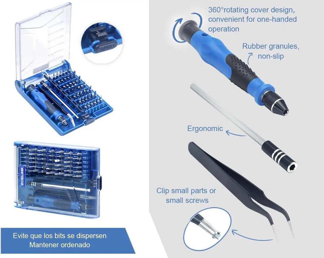 Alt view image 5 of 7 - VCELINK Mini Screwdriver Set with 42 Bits, 45 in 1 Small Precision Magnetic Tiny Screwdriver Bit Kit with Tweezers & Extension Shaft for Laptop, PC, Phone, Computer, Game Console