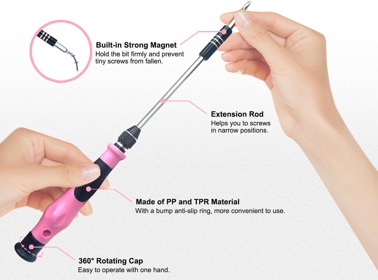 Alt view image 3 of 7 - VCELINK Pink Screwdriver Set, Upgraded Small Precision Screwdriver Kit 45 in 1 with Case, Magnetic Repair Tool Set Gift for Women Compatible with PC, Electronic, Watch, Eyeglasses, DIY Project