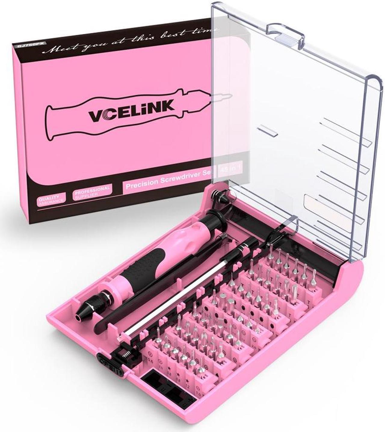 Main image of VCELINK Pink Screwdriver Set, Upgraded Small Precision Screwdriver Kit 45 in 1 with Case, Magnetic Repair Tool Set Gift for Women Compatible with PC, Electronic, Watch, Eyeglasses, DIY Project