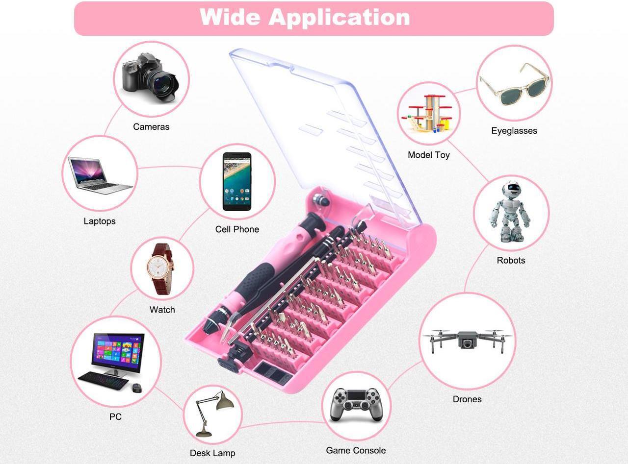 Alt view image 4 of 7 - VCELINK Pink Screwdriver Set, Upgraded Small Precision Screwdriver Kit 45 in 1 with Case, Magnetic Repair Tool Set Gift for Women Compatible with PC, Electronic, Watch, Eyeglasses, DIY Project