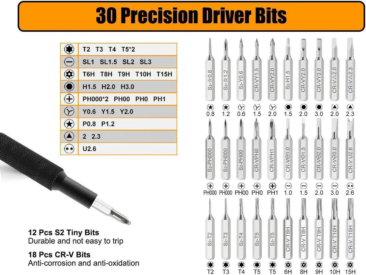 Alt view image 2 of 7 - VCELINK Mini Precision Screwdriver Set with 30Pcs Torx T6 T8 T9 T15, P5, Phillips PH00, Triwing Y00 Bits, Repair Tool Kit Compatible with Ring Doorbell, PS4/5, Switch, Macbook, Xbox, Laptop, iPhone