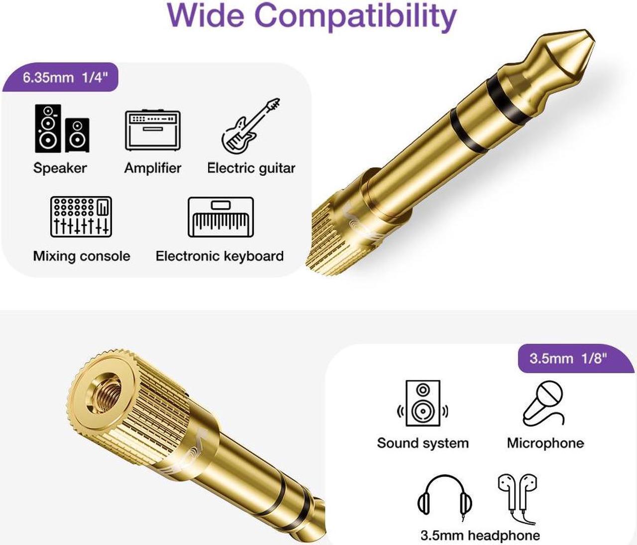 Alt view image 3 of 7 - VCELINK 6.35mm (1/4 inch) Male to 3.5mm (1/8 inch) Female Stereo Audio Jack Adapter for Aux Cable, Guitar Amplifier, Headphone, 2 Pack