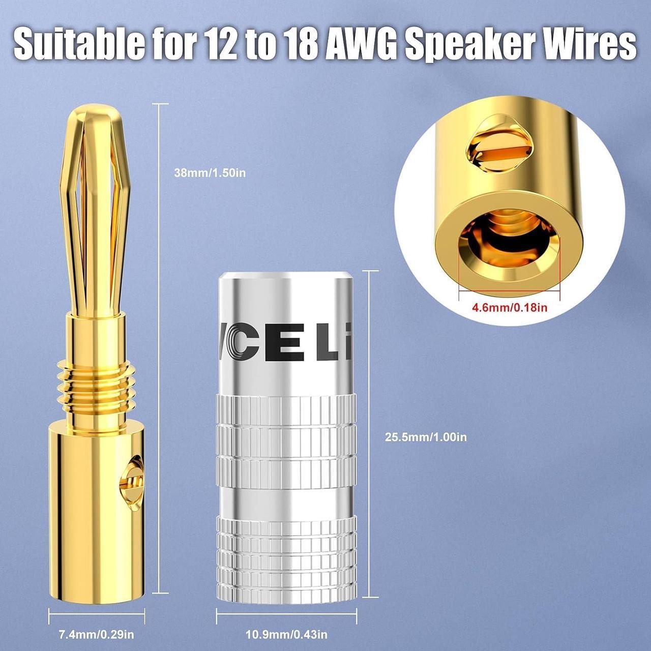 Alt view image 4 of 7 - VCELINK Speaker Banana Plugs 6 Pairs/12 Pcs, 24K Gold Plated Dual-Screw Type Speaker Connector for Speaker Wire, Home Theater, Wall Plate, Audio/Video Receiver and Sound Systems (Red+Black)