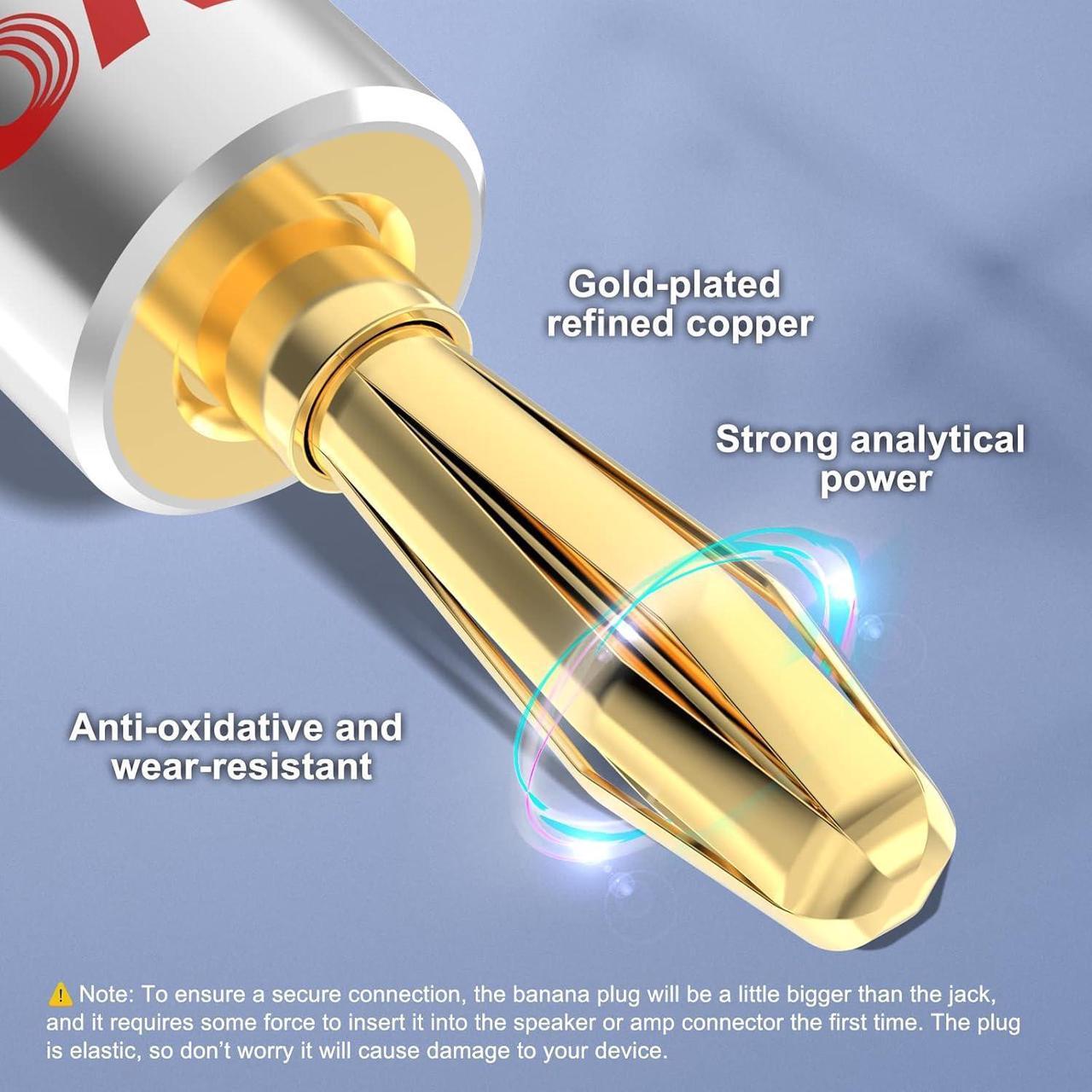 Alt view image 2 of 7 - VCELINK Speaker Banana Plugs 6 Pairs/12 Pcs, 24K Gold Plated Dual-Screw Type Speaker Connector for Speaker Wire, Home Theater, Wall Plate, Audio/Video Receiver and Sound Systems (Red+Black)