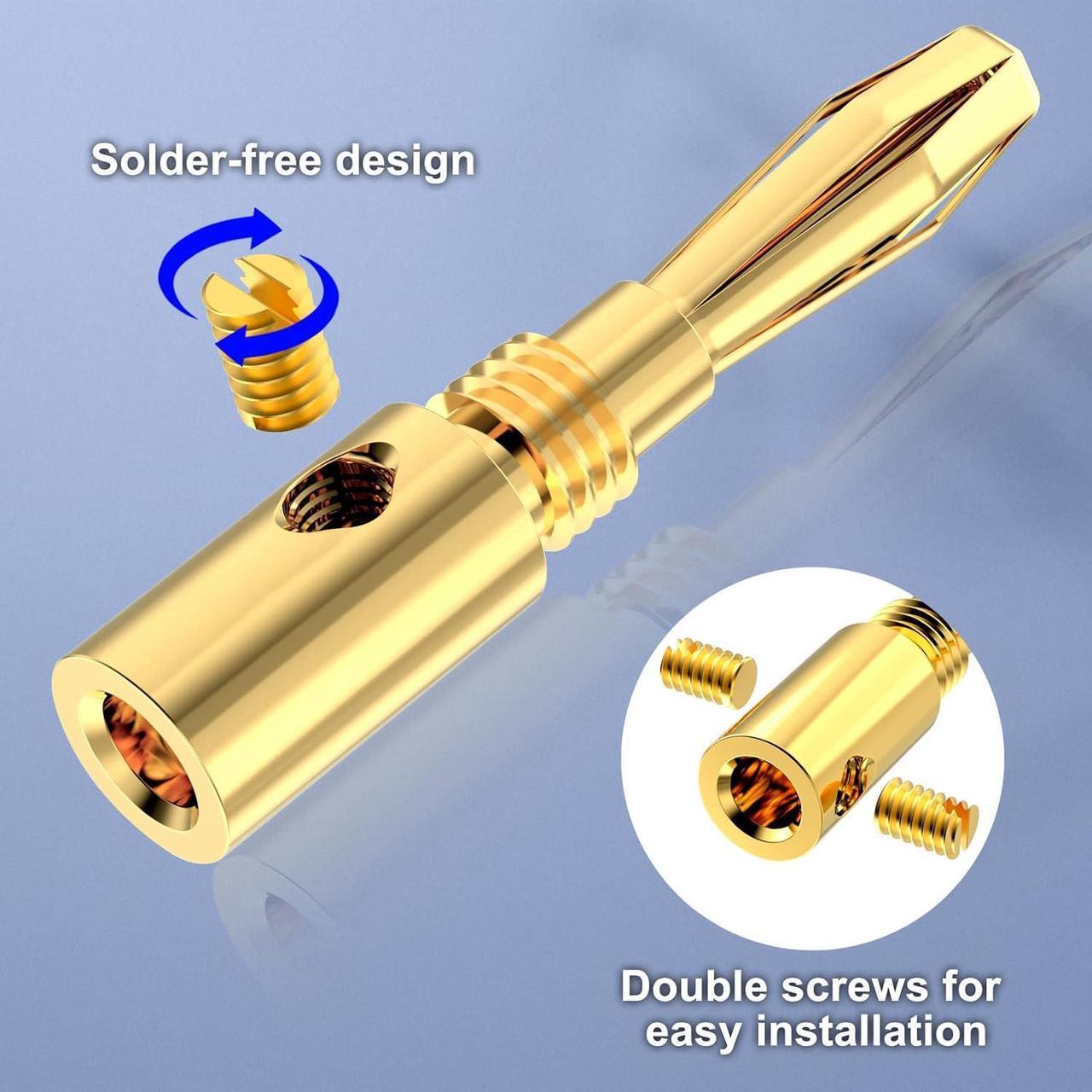 Alt view image 3 of 7 - VCELINK Speaker Banana Plugs 6 Pairs/12 Pcs, 24K Gold Plated Dual-Screw Type Speaker Connector for Speaker Wire, Home Theater, Wall Plate, Audio/Video Receiver and Sound Systems (Red+Black)
