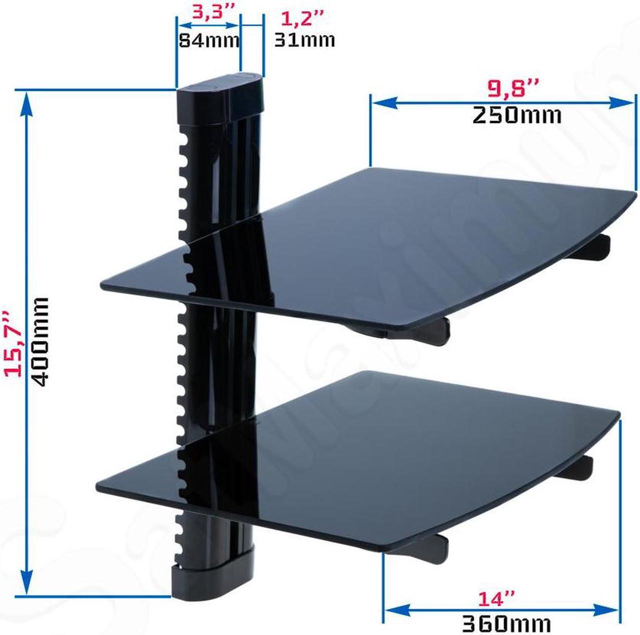 Alt view image 7 of 7 - Cables Direct Online Adjustable Dual AV Glass Shelf Wall Mount Bracket Black - Modern Design for TV, Audio, Media Equipment & Home Decor
