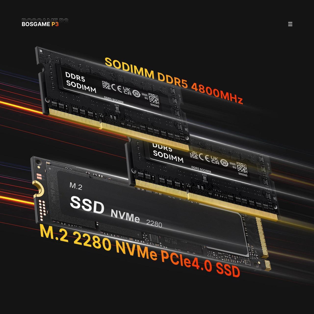 Alt view image 4 of 7 - BOSGAME P3 Lite Mini PC, AMD Ryzen 7 6800H 32GB DDR5 RAM 1TB PCIe SSD Mini Desktop Computers Windows 11 Pro/4K Triple Display/Dual 2.5GbE/WiFi 6E/Gaming/Office/Home
