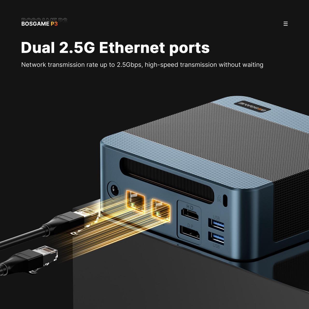 Alt view image 7 of 7 - BOSGAME P3 Lite Mini PC, AMD Ryzen 7 6800H 32GB DDR5 RAM 1TB PCIe SSD Mini Desktop Computers Windows 11 Pro/4K Triple Display/Dual 2.5GbE/WiFi 6E/Gaming/Office/Home