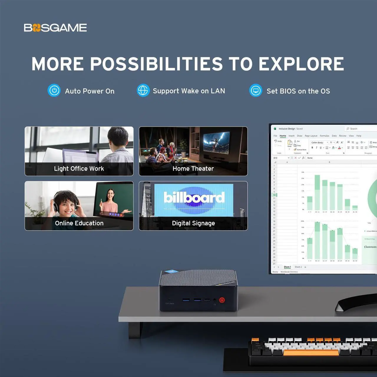 Alt view image 5 of 7 - BOSGAME B100 Mini PC Intel 12th Gen N100 Windows 11 Pro, 16GB DDR4 RAM 512GB PCIe x1 SSD Mini Desktop Computers, 4K Triple Display by Dual HDMI+Type-C for Home, Office