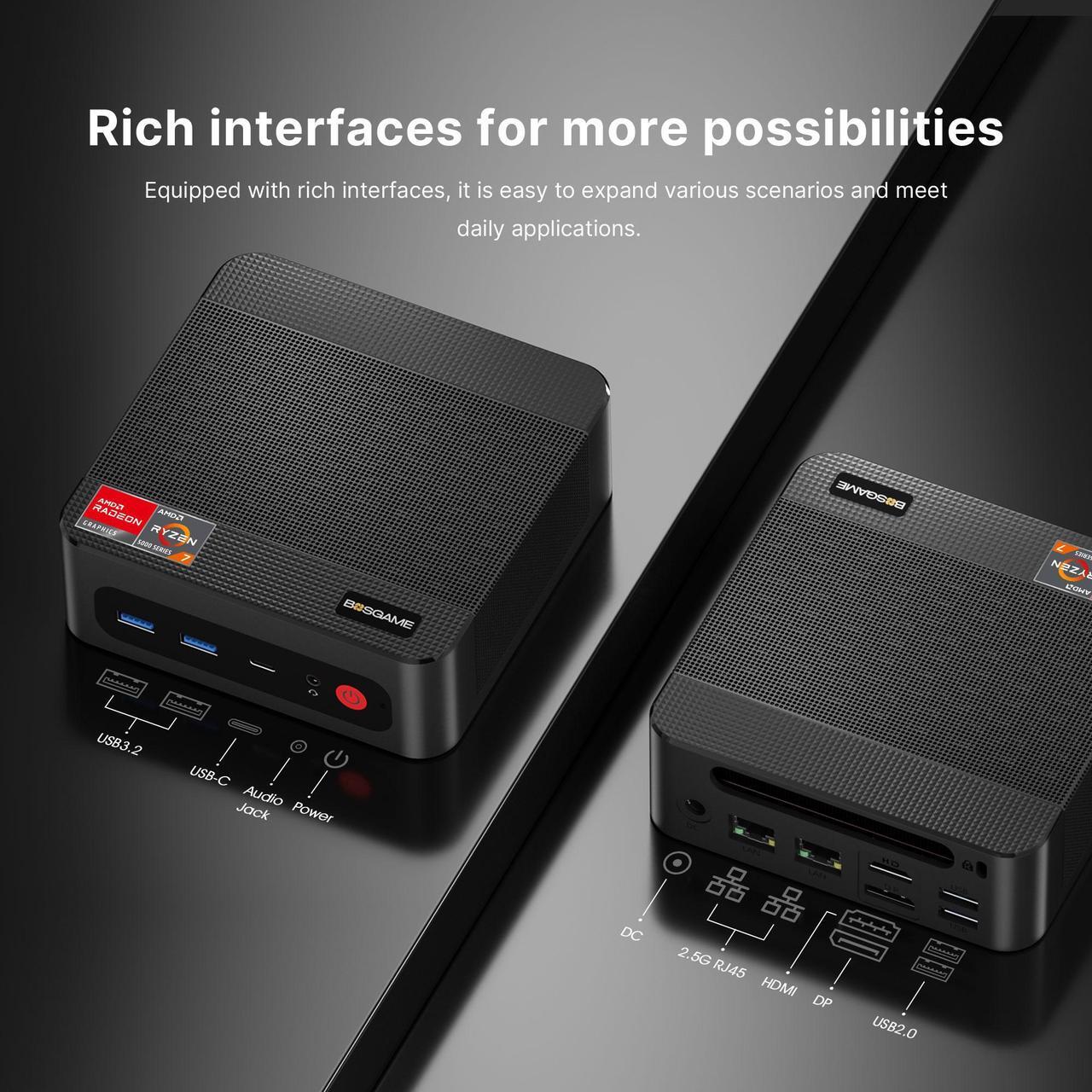 Alt view image 7 of 7 - BOSGAME P4 Mini PC, AMD Ryzen 7 5700U 32GB DDR4 RAM 1TB PCIe 3.0 SSD, Winodws 11 Pro/Triple 4K Displays/Dual 2.5 GbE LAN/WiFi6E/BT5.2