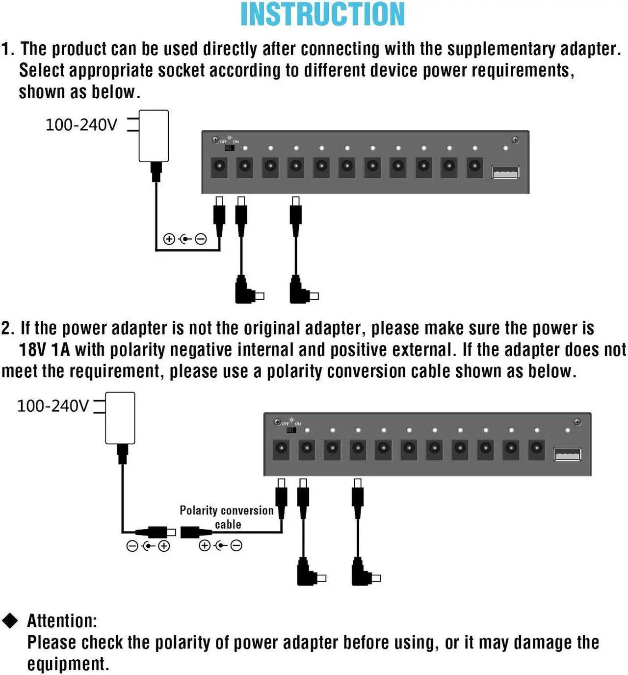 Alt view image 4 of 7 - Rowin PW-1 Pedal Power Supply Update Output Multi Circuit Power Supply For Guitar Pedal 10 Ways 9V/12V/18V DC Outputs & 1 Way 5V USB True Bypass