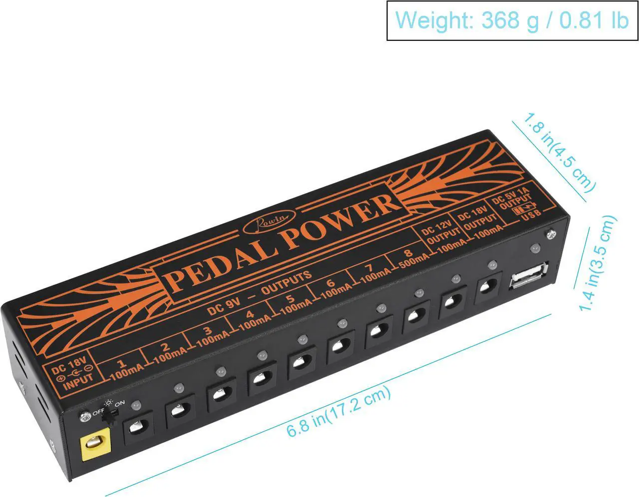 Alt view image 3 of 7 - Rowin PW-1 Pedal Power Supply Update Output Multi Circuit Power Supply For Guitar Pedal 10 Ways 9V/12V/18V DC Outputs & 1 Way 5V USB True Bypass