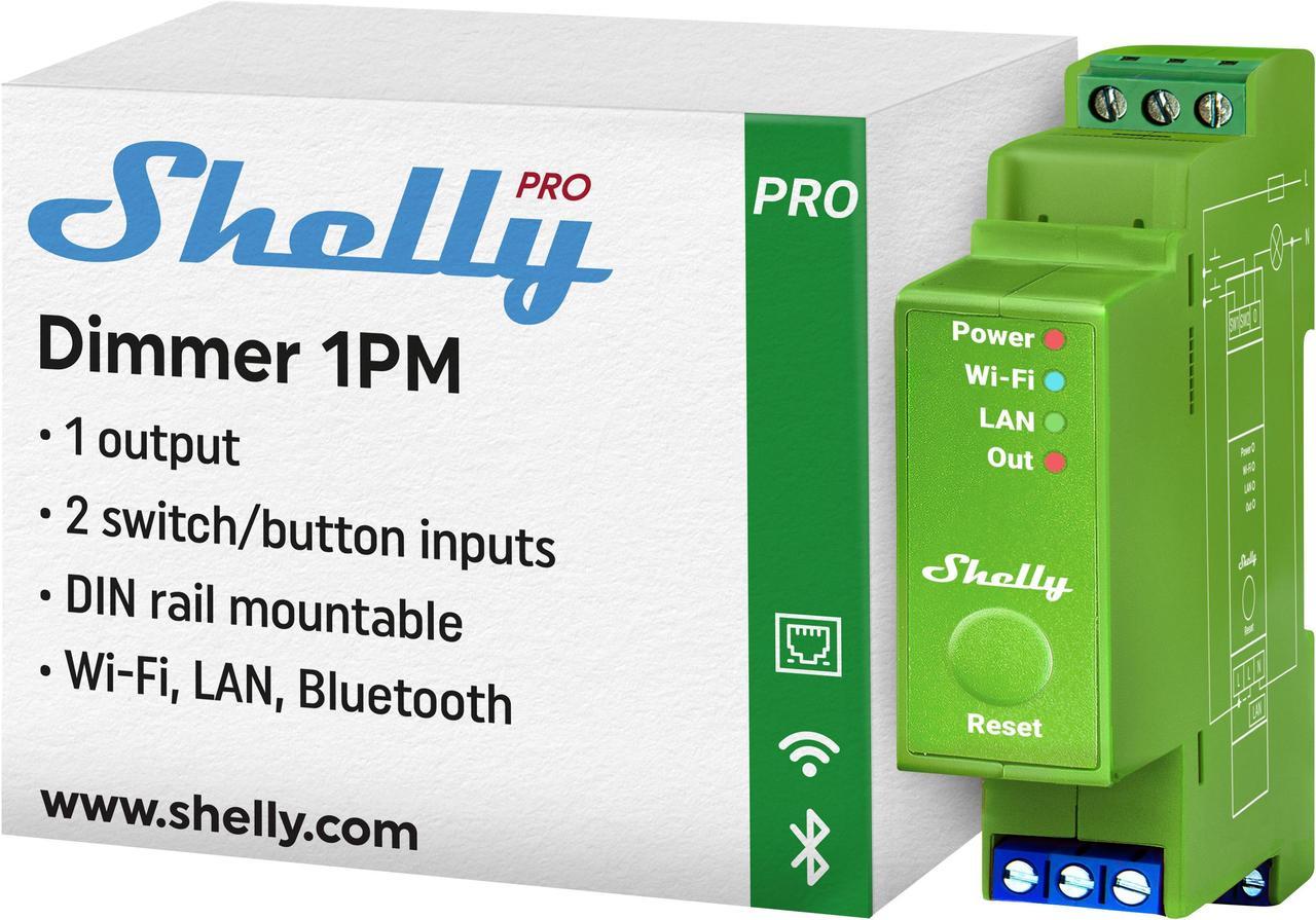 Shelly Pro Dimmer 1PM | Wi-Fi, LAN & Bluetooth 1-Channel Smart Dimmer with Power Metering | Home Automation | DIN Rail | Compatible with Alexa & Google Home | iOS Android App (Pro Dimmer 1PM)