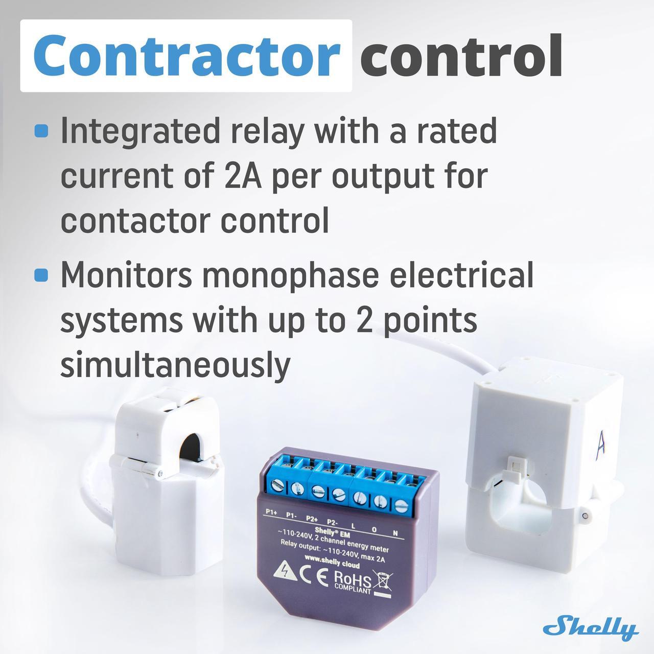 Alt view image 6 of 7 - Shelly EM + 50A Clamp | Wi-Fi-Operated Smart Energy Meter and Contactor Control Relay Switch | Home Automation | Works with Alexa & Google Home | iOS Android App | No Hub Required | Power Monitoring