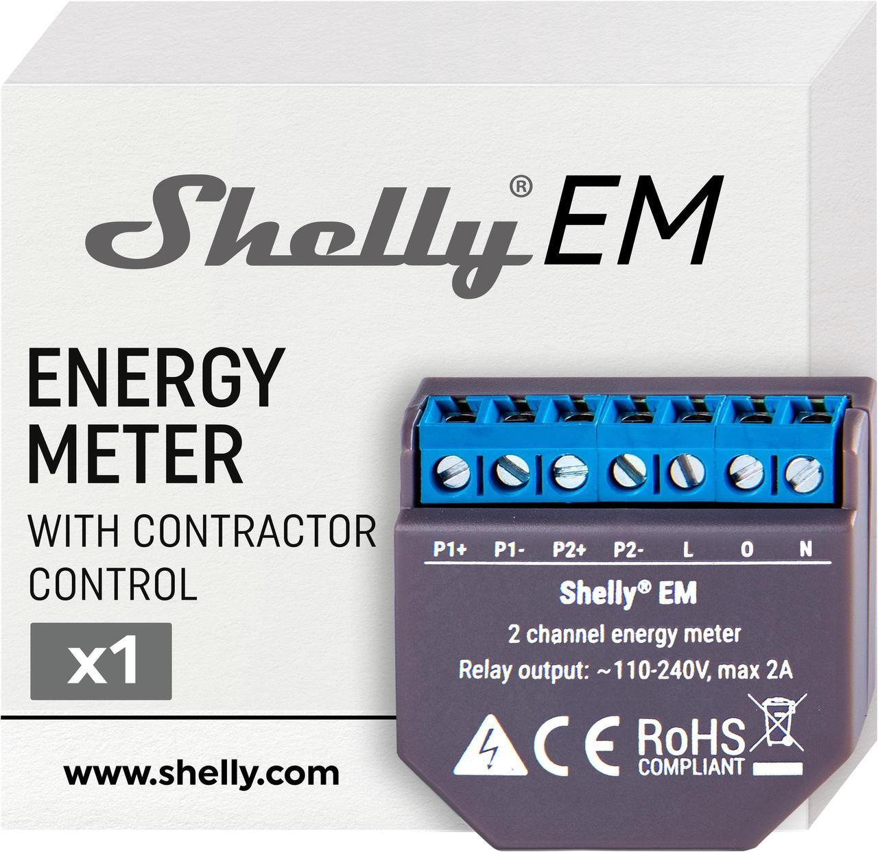 Main image of Shelly EM + 50A Clamp | Wi-Fi-Operated Smart Energy Meter and Contactor Control Relay Switch | Home Automation | Works with Alexa & Google Home | iOS Android App | No Hub Required | Power Monitoring