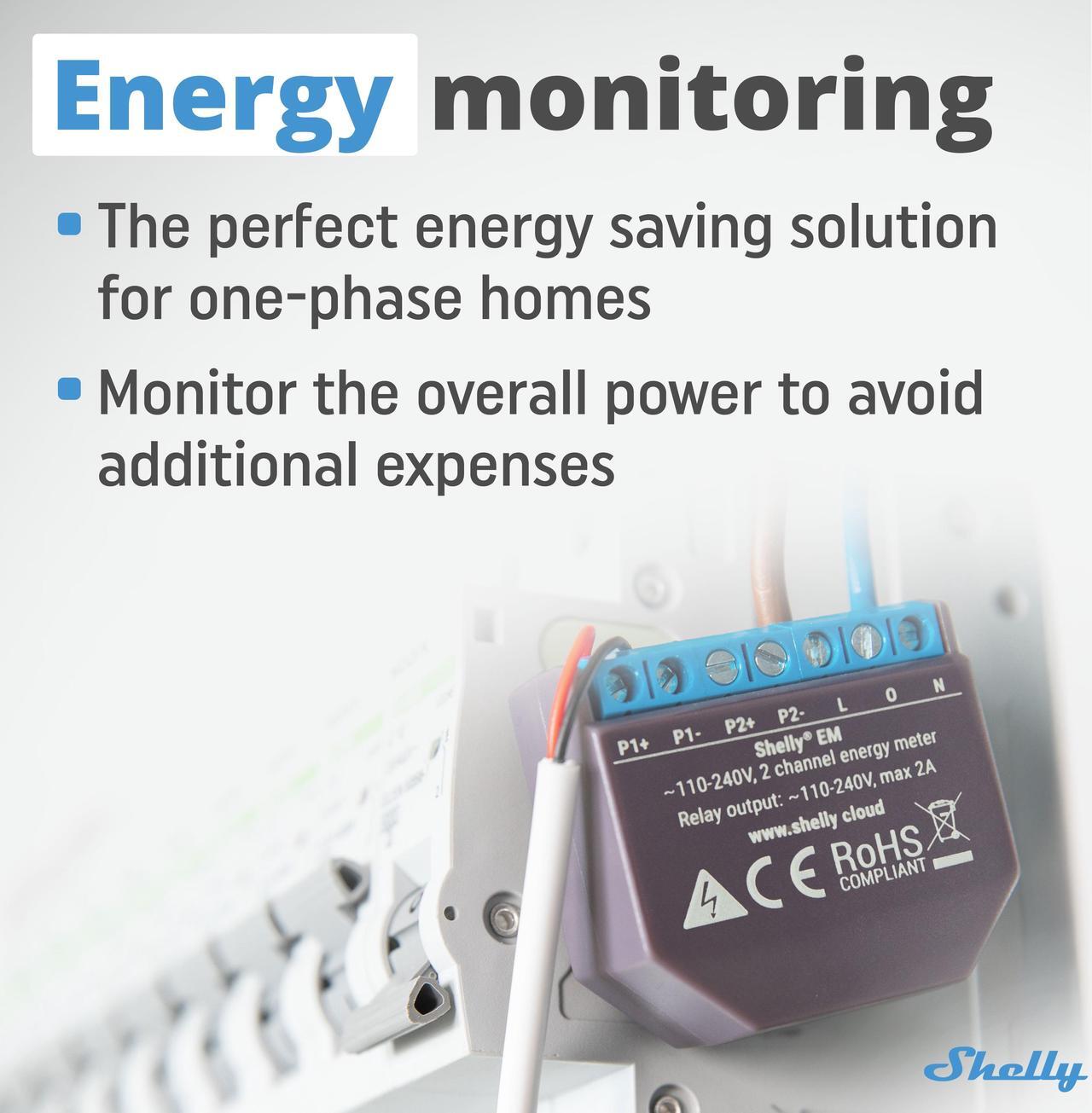 Alt view image 7 of 7 - Shelly EM + 50A Clamp | Wi-Fi-Operated Smart Energy Meter and Contactor Control Relay Switch | Home Automation | Works with Alexa & Google Home | iOS Android App | No Hub Required | Power Monitoring