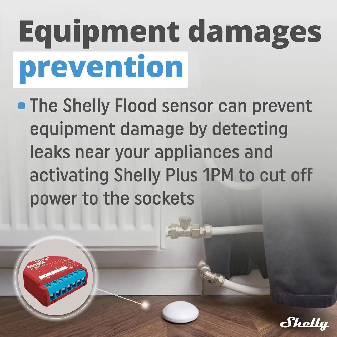 Alt view image 2 of 7 - Shelly Flood | Wireless Smart flood Sensor | Leaking & Dripping Alarm | Temperature Measurement | Floor Heating Control | iOS & Android App | Compact Design