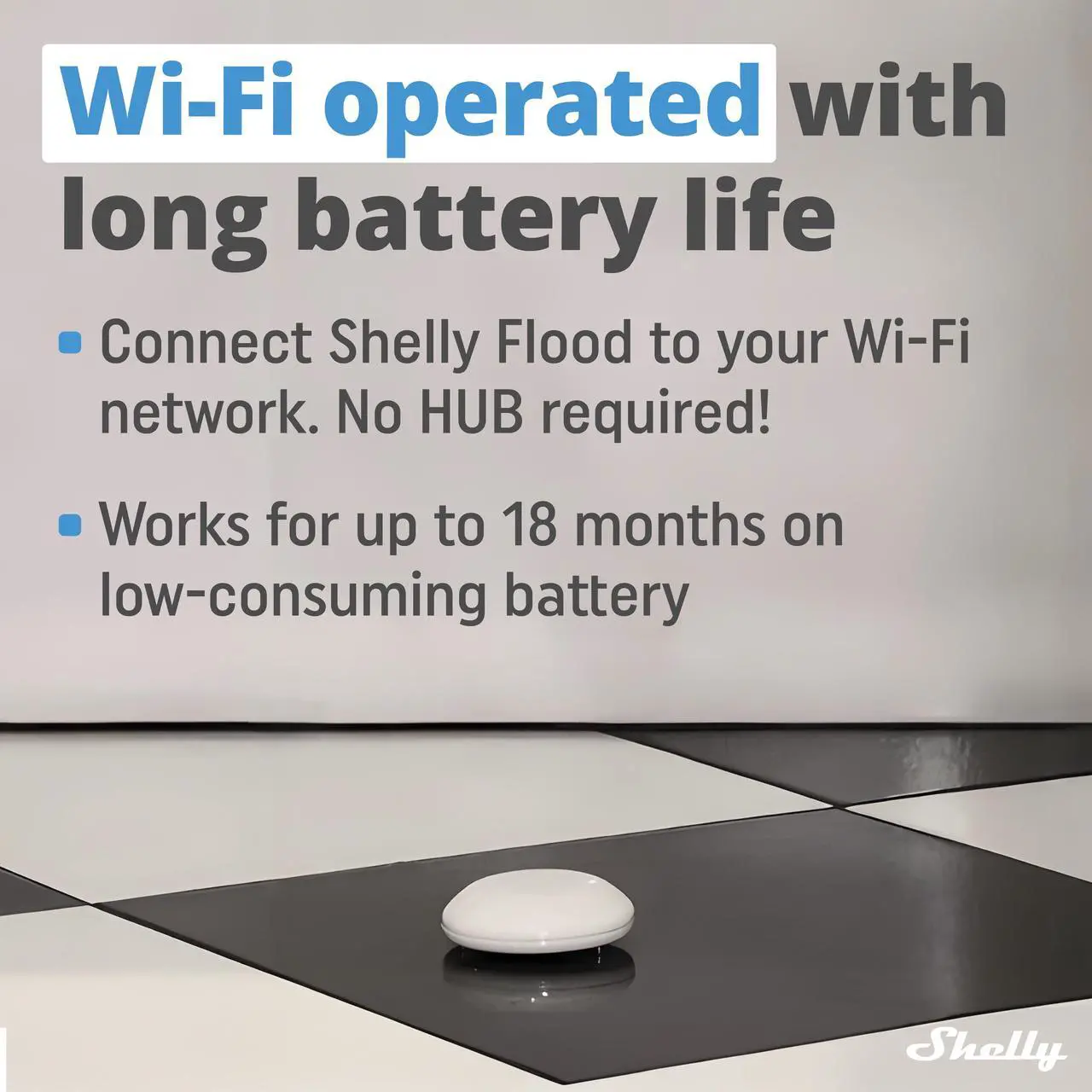 Alt view image 3 of 7 - Shelly Flood | Wireless Smart flood Sensor | Leaking & Dripping Alarm | Temperature Measurement | Floor Heating Control | iOS & Android App | Compact Design