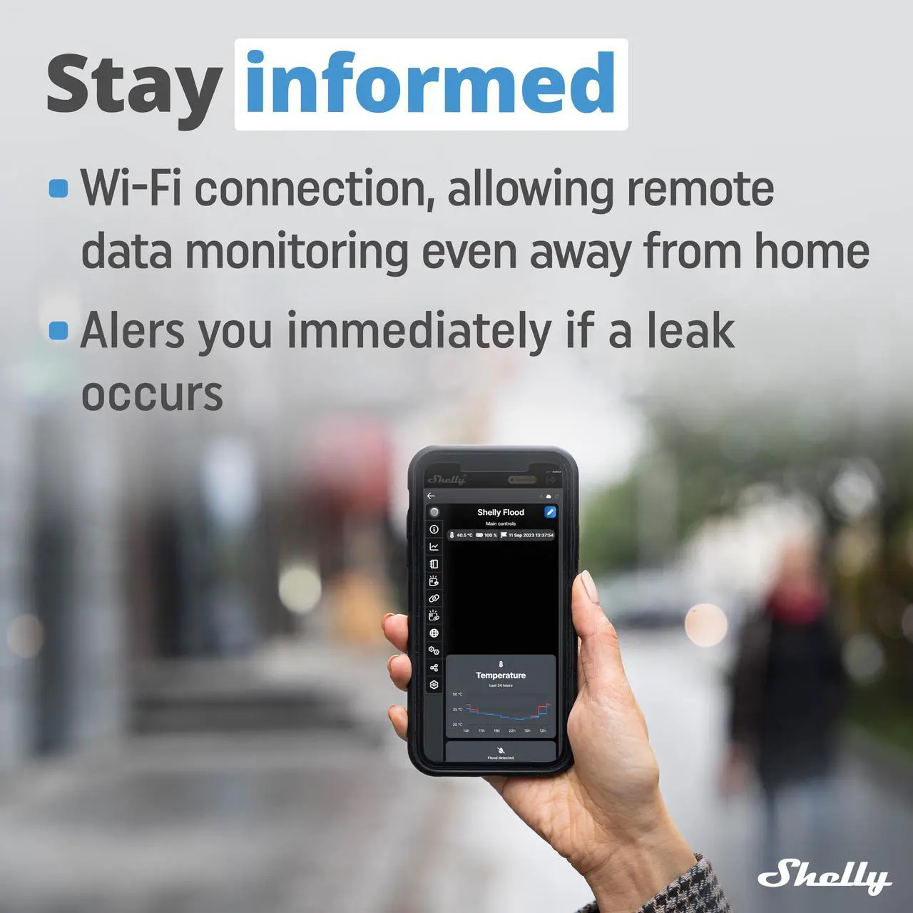 Alt view image 4 of 7 - Shelly Flood | Wireless Smart flood Sensor | Leaking & Dripping Alarm | Temperature Measurement | Floor Heating Control | iOS & Android App | Compact Design