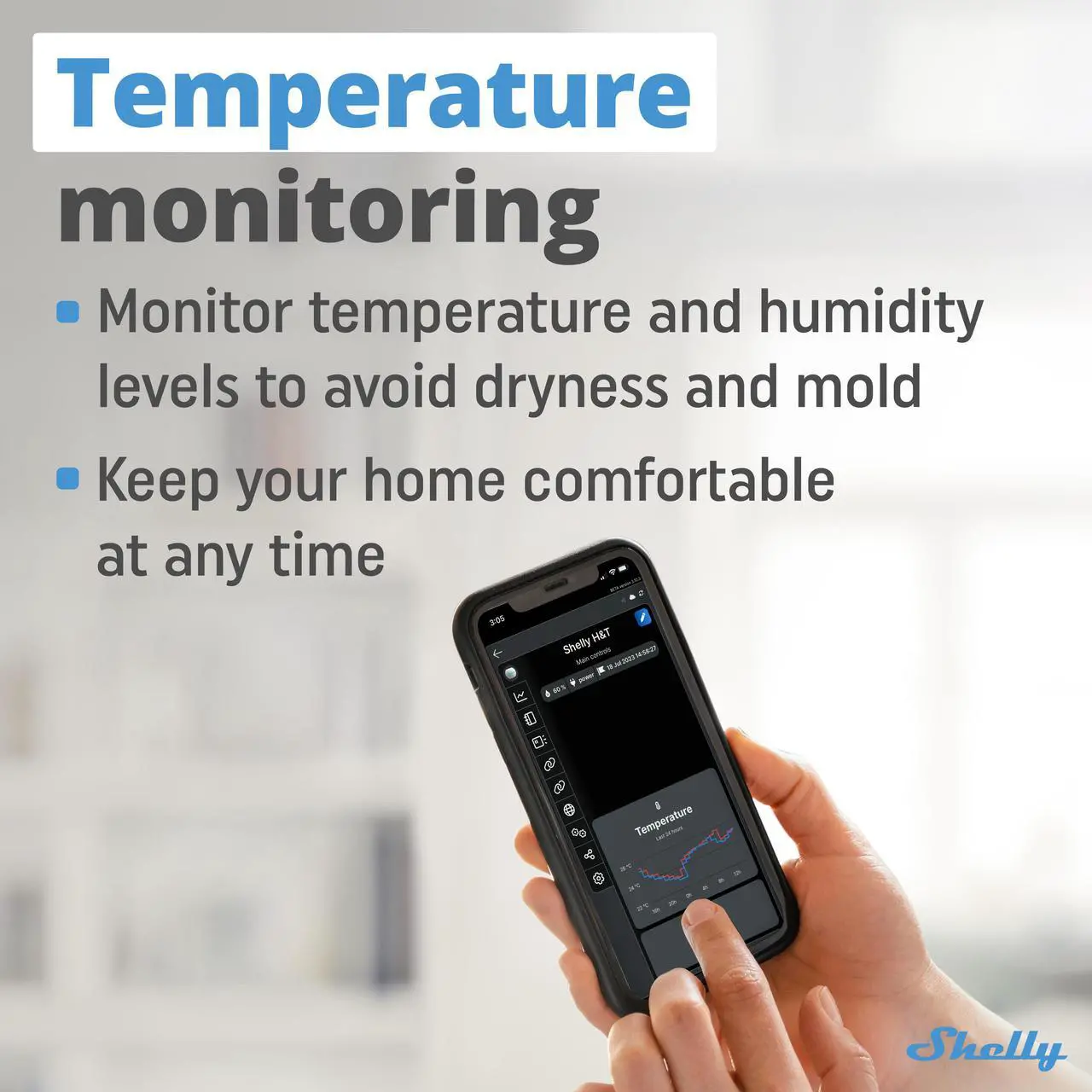 Alt view image 4 of 7 - Shelly H&T | WiFi-Operated Smart Humidity and Temperature Sensor | No Hub required | 1 year-life battery | iOS & Android App | Home Automation | Black