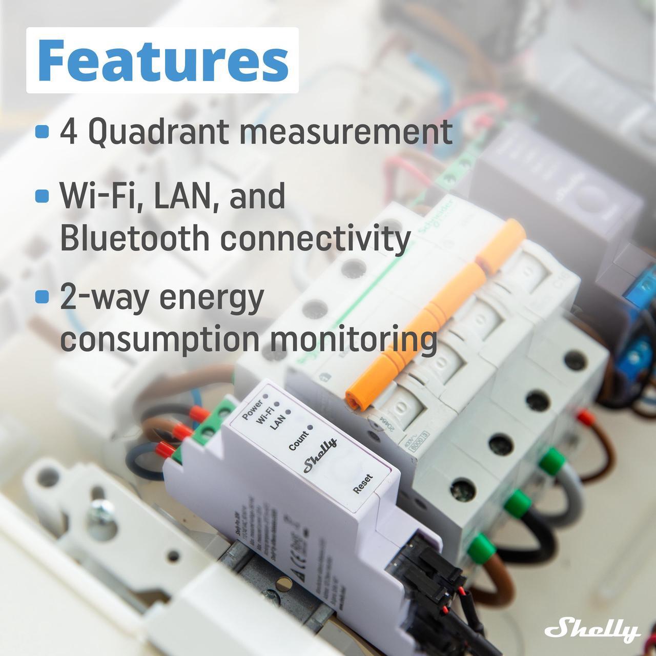 Alt view image 2 of 7 - Shelly Pro 3EM (120A) | WiFi & Bluetooth 3-Phase Smart Energy Meter | 2-Way Consumption | Compatible with Google Home & Alexa | iOS & Android App | No Hub Required | Home Automation