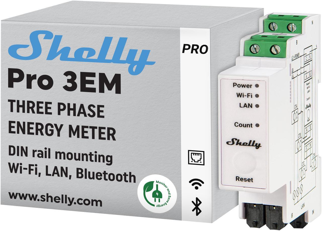 Main image of Shelly Pro 3EM (120A) | WiFi & Bluetooth 3-Phase Smart Energy Meter | 2-Way Consumption | Compatible with Google Home & Alexa | iOS & Android App | No Hub Required | Home Automation