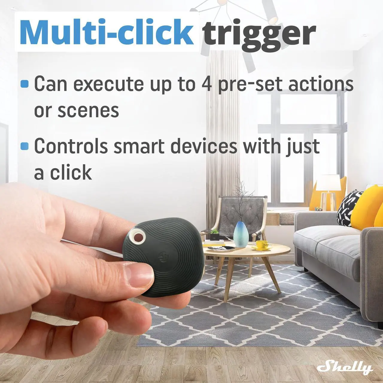 Alt view image 5 of 7 - Shelly Blu Button Tough | Bluetooth-Operated Multi-Click Action and Scenes Activation Button | Versatile Control | IP54 Waterproof | Broad Range | Home Automation | Black