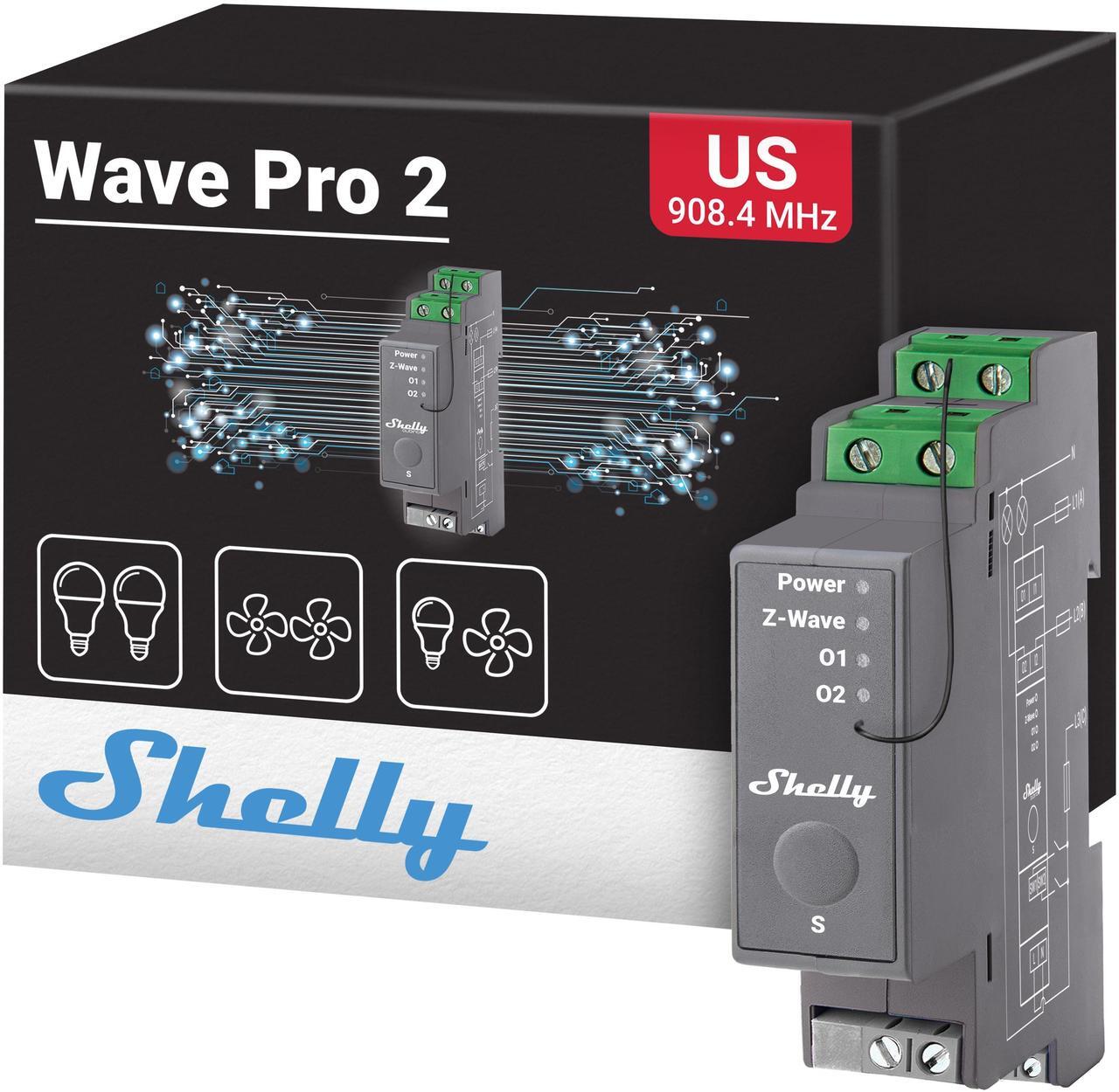 Main image of Shelly Wave Pro 2 US | Z-Wave 2-Channel Smart Relay Switch | Power Metering | Z-Wave Repeater | DIN-Rail | Easy to Install | iOS & Android App | Home Automation