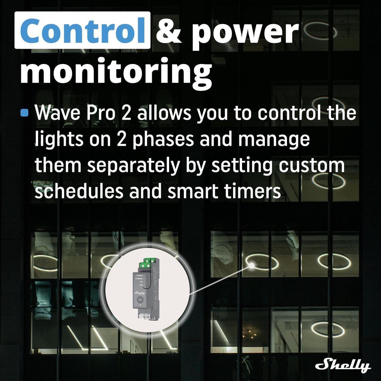 Alt view image 3 of 7 - Shelly Wave Pro 2 US | Z-Wave 2-Channel Smart Relay Switch | Power Metering | Z-Wave Repeater | DIN-Rail | Easy to Install | iOS & Android App | Home Automation