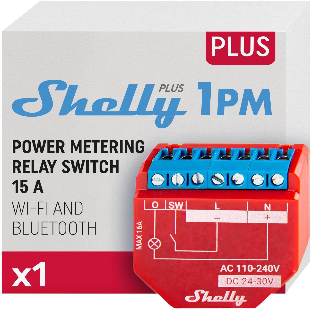 Main image of Shelly Plus 1PM UL | Wi-Fi & Bluetooth operated smart relay switch | 1 channel 15A | Power Metering | Wireless Lighting Control | Google Home & Alexa Compatibility | iOS & Android App| Home Automation