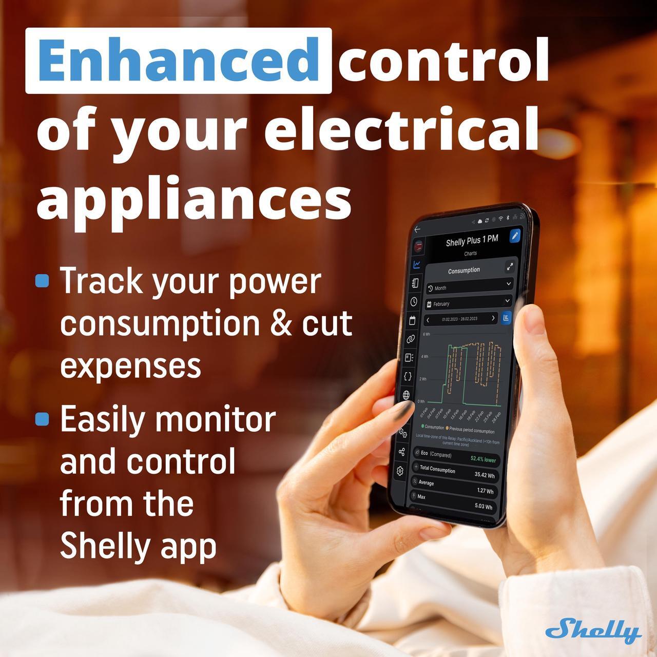 Alt view image 4 of 7 - Shelly Plus 1PM UL | Wi-Fi & Bluetooth operated smart relay switch | 1 channel 15A | Power Metering | Wireless Lighting Control | Google Home & Alexa Compatibility | iOS & Android App| Home Automation
