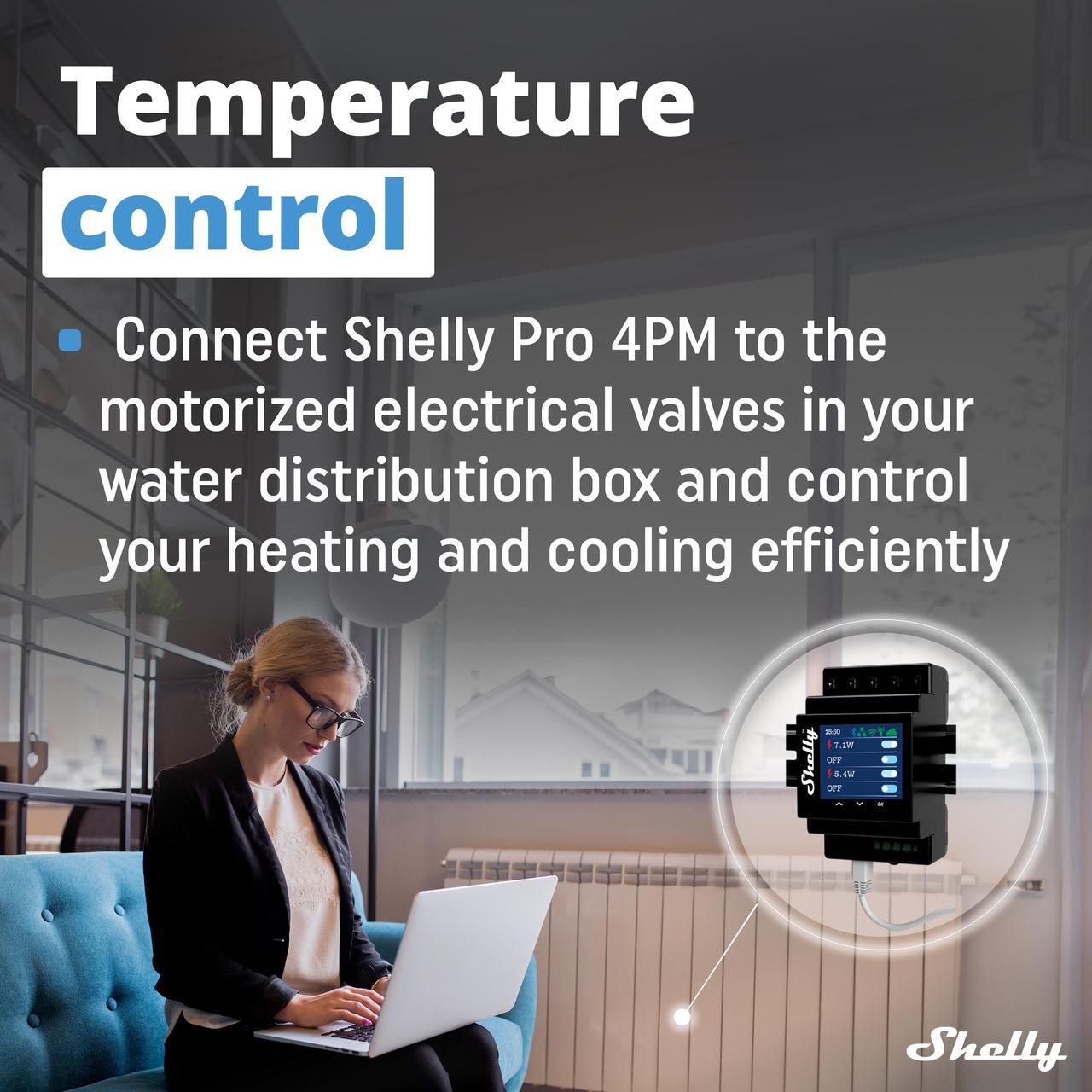 Alt view image 5 of 7 - Shelly Pro 4PM | Wi-Fi & LAN, 4-Channel Smart Relay | up to 40A | Power Metering | Compatible with Google Home & Alexa | iOS & Android App | Home Automation